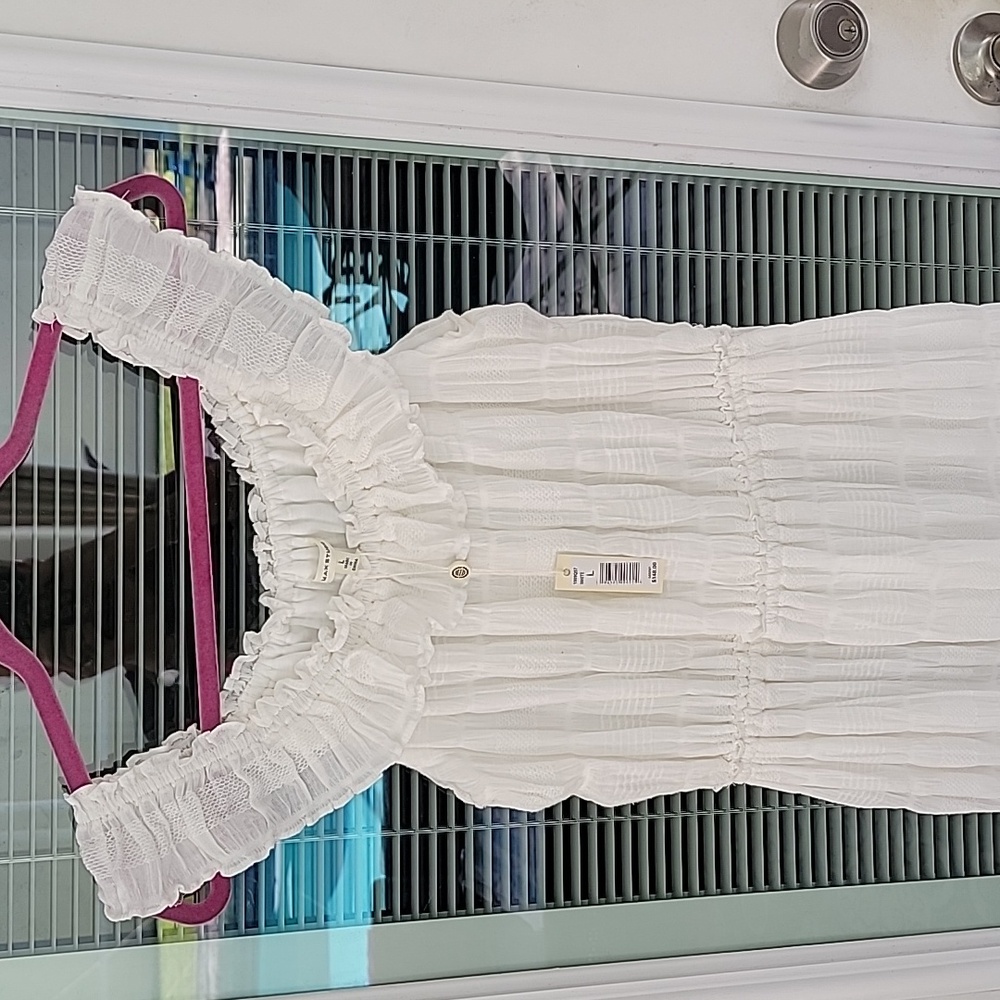 Max Studio White Gauzy Cotton Tiered Midi Dress Sz L Lined - Picture 2 of 10